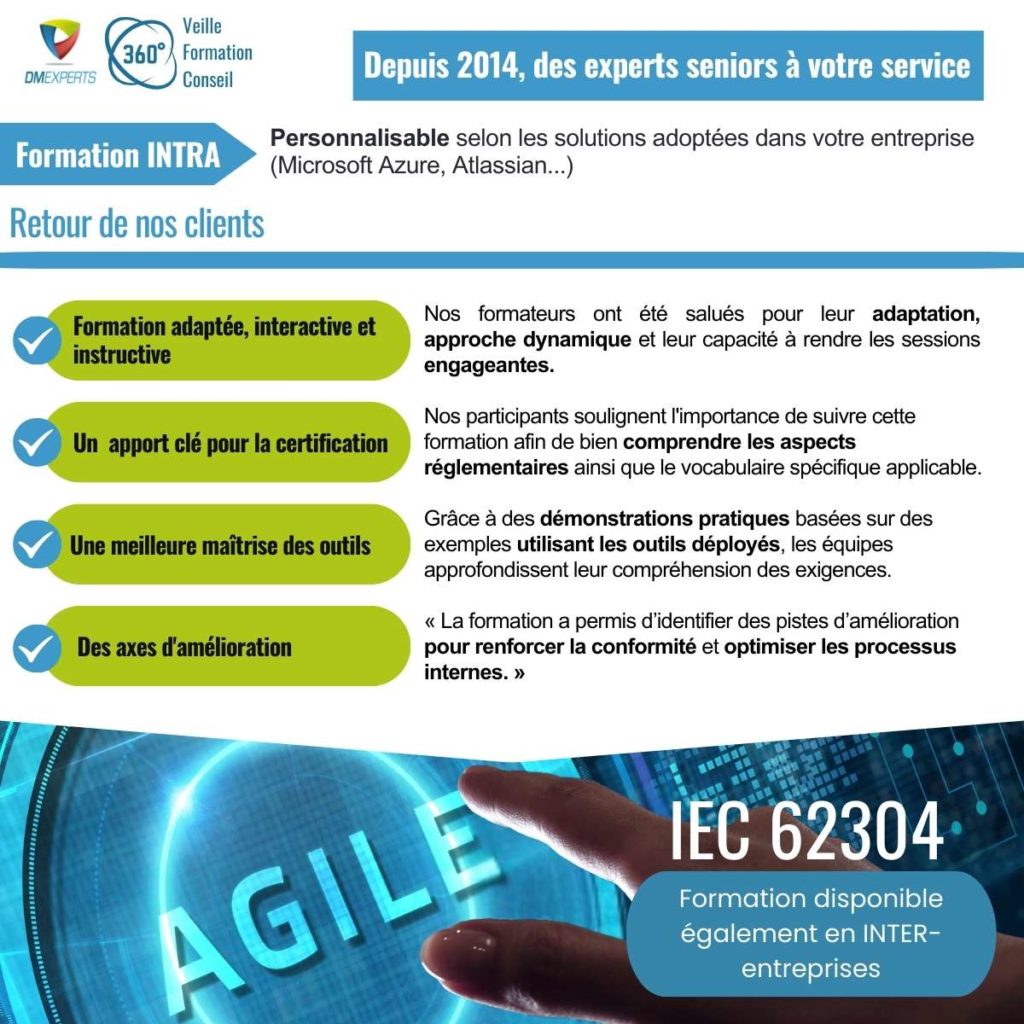 DMEXPERTS dispositifs médicaux/dispositif médical & diagnostics in vitro. Formations animées par des experts seniors alliant théorie et expertise terrain : IEC 62304, agile, gestion des risques, ISO 14971