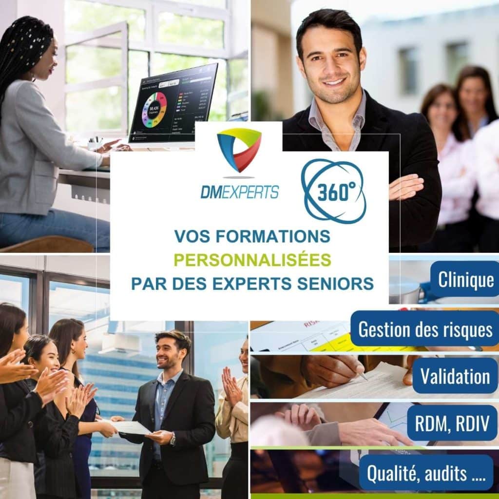 DMEXPERTS DM Experts Réseau de consultants SENIORS Veille Formation Conseil Dispositifs médicaux Dispositif médical Diagnostic in vitro Formation personnalisée : évaluation clinique, investigations cliniques, gestion des risques, ISO 14971, validation de stérilisation, nettoyage, scellage, QI, QO, QP, RDM, RDIV, qualité, SMQ, audits internes, audits fournisseurs, ISO 19011, ISO 13485